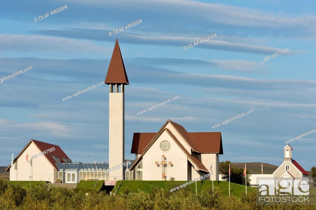 Stock Photo: Old and New Church of Reykholt, Reykholt, Reykholtsdalur, Iceland.