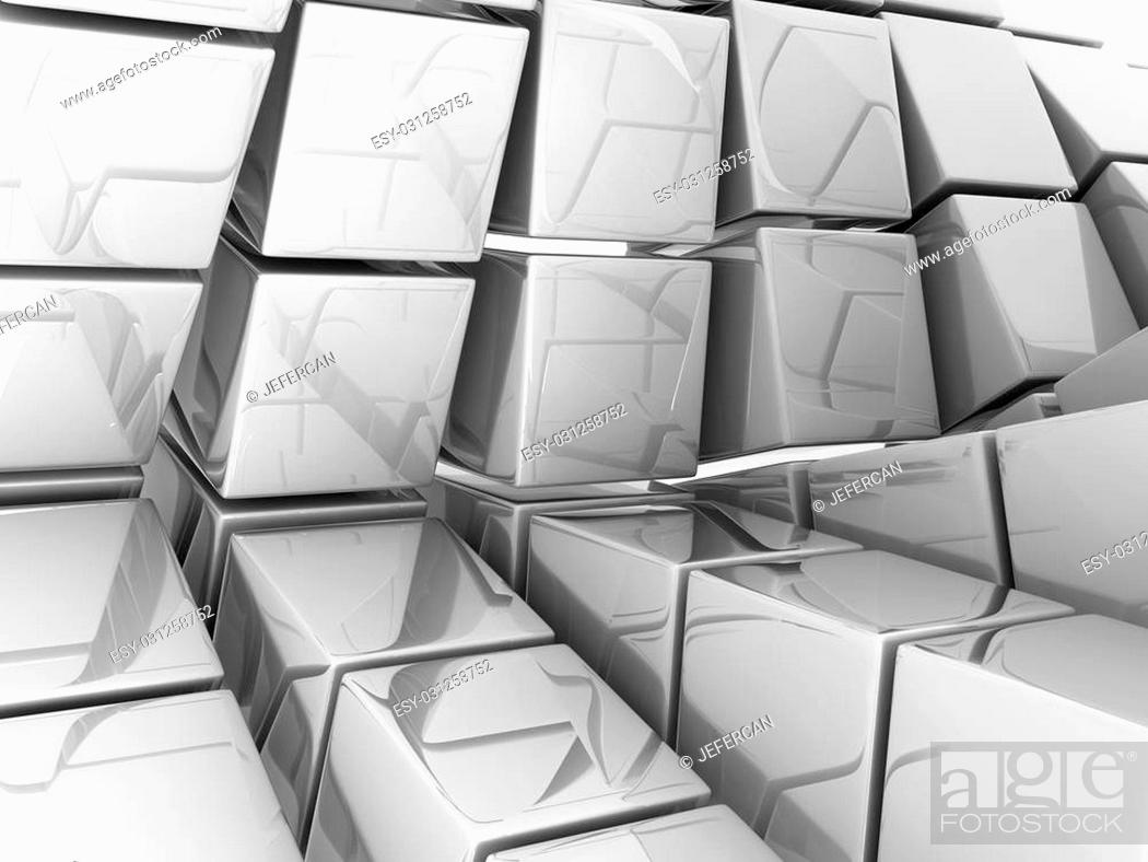 Stock Photo: white cubes on white background, digitally generated image.