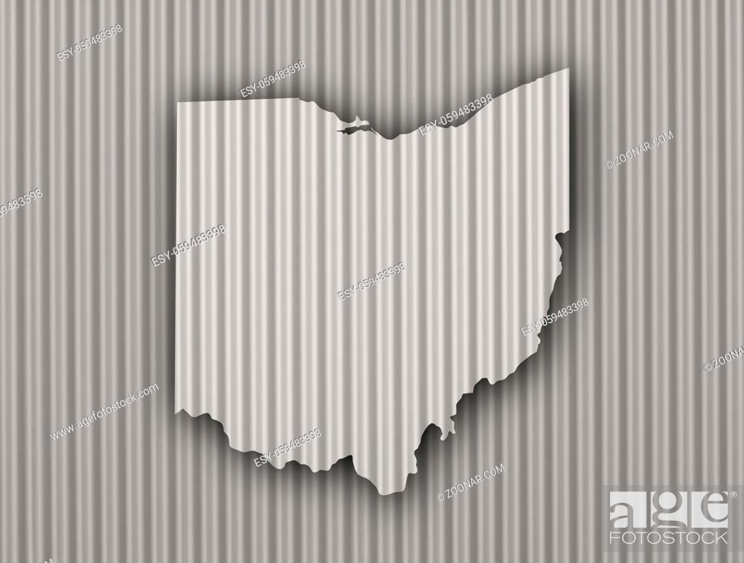 Stock Photo: Karte von Ohio auf Wellblech - Map of Ohio on corrugated iron.