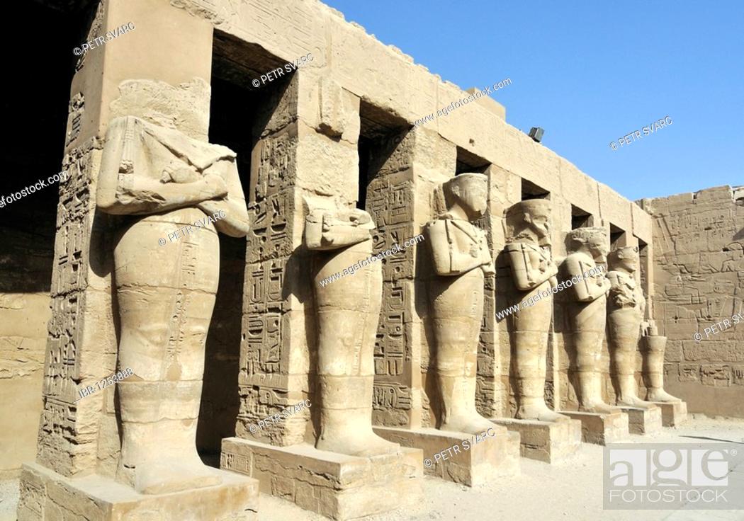 Stock Photo: Osiride pillars of First Barque Chapel of Ramesses III at precinct of Amun-Re, Karnak temple complex near Luxor, Egypt, North Africa.