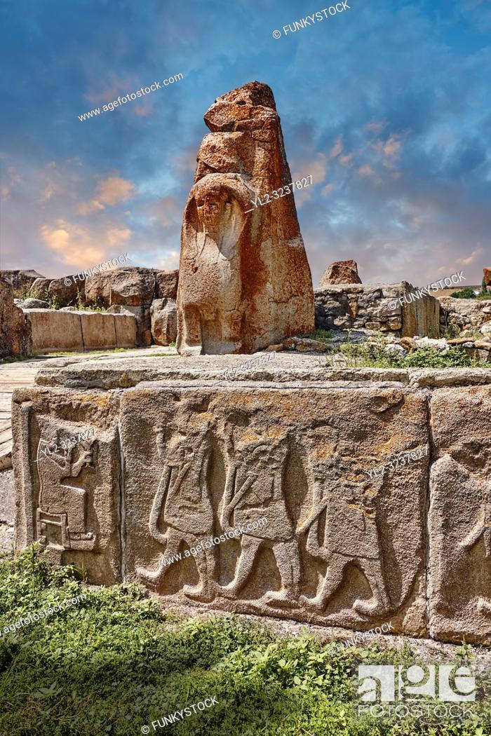 Stock Photo: Pictures & Images of the Sphinx gate Hittite sculpture, Alaca Hoyuk (Alacahoyuk) Hittite archaeological site Alaca, Çorum Province, Turkey.