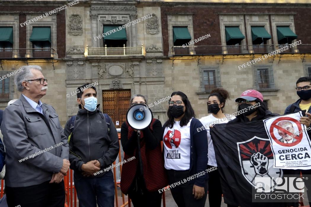Stock Photo: July 9, 2022, Mexico City, Mexico: Members of the Committee 68 Pro Democratic Liberties, take part during a demonstration outside National Palce.