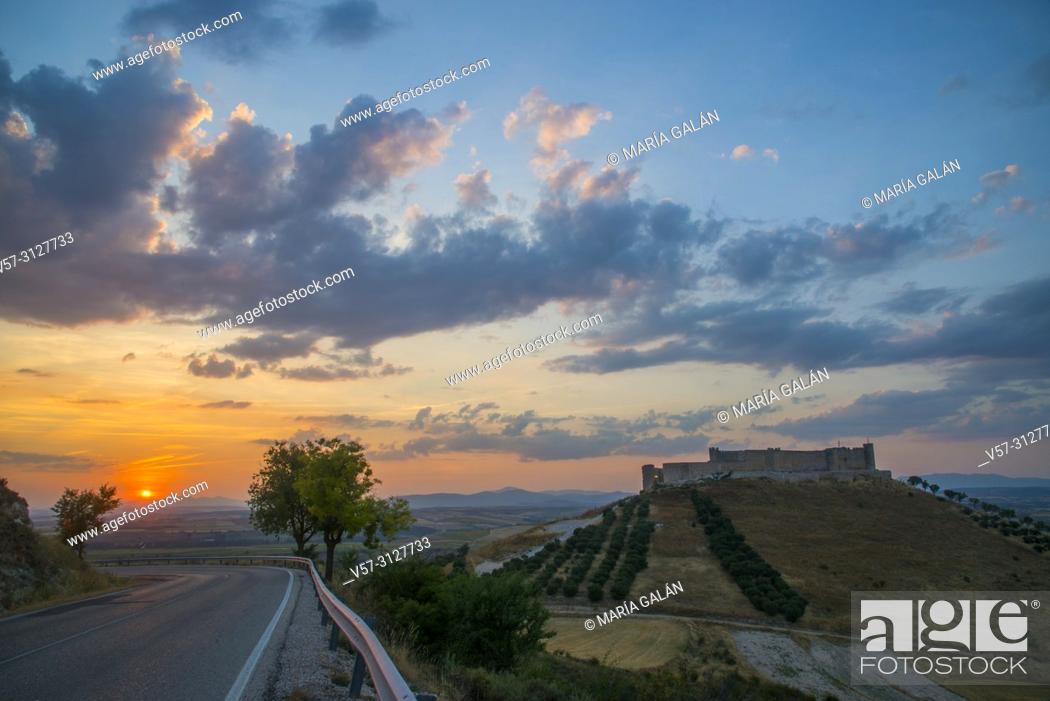 Stock Photo: Castle and sunset. Jadraque, Guadalajara province, Castilla La Mancha, Spain.