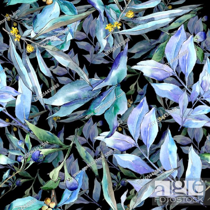 Photo de stock: Blue elaeagnus leaves in a watercolor style. Seamless background pattern. Fabric wallpaper print texture. Aquarelle leaf for background, texture.