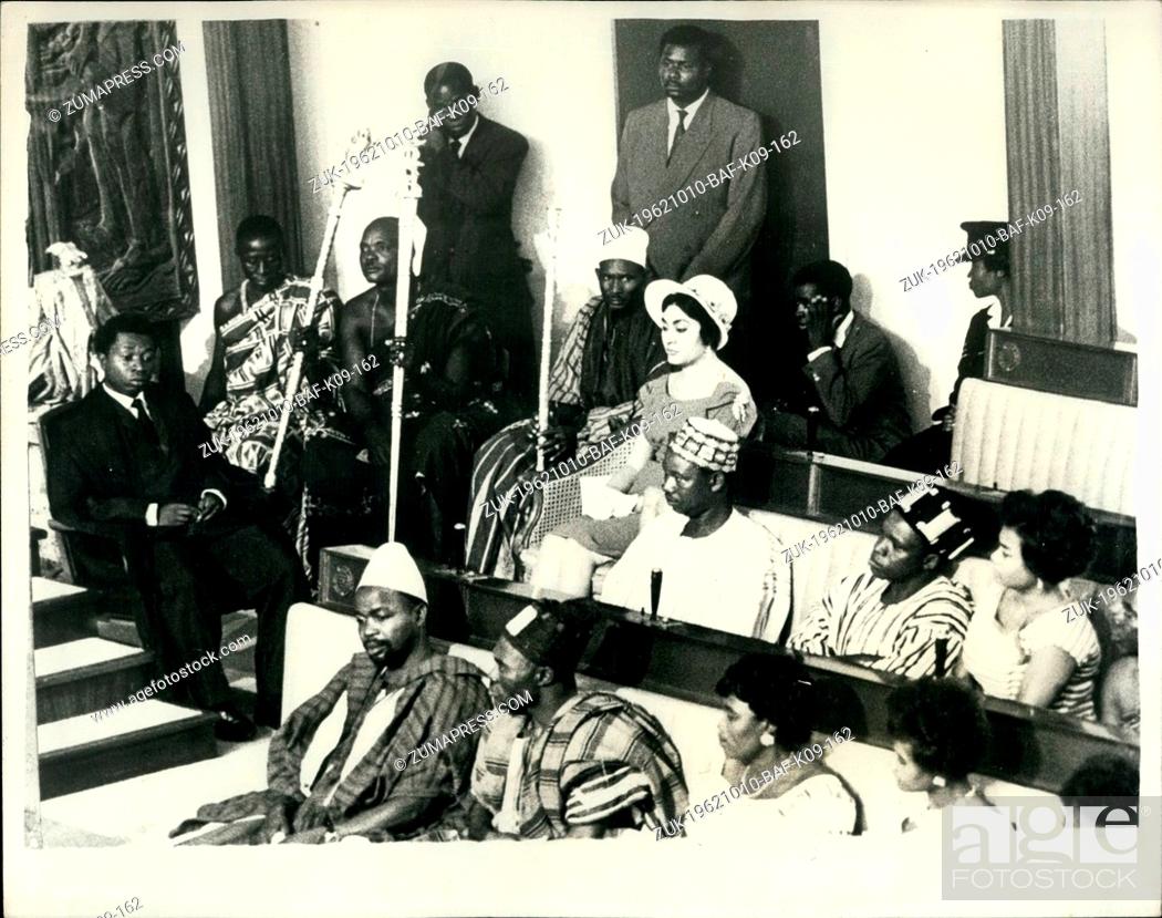 Stock Photo: Oct. 10, 1962 - Dr. Nkrumah declines life presidency. MME.Nkrumah listens to the speeches. Dr. Nkrumah refused the Life Presidency of Ghana - in his address at.