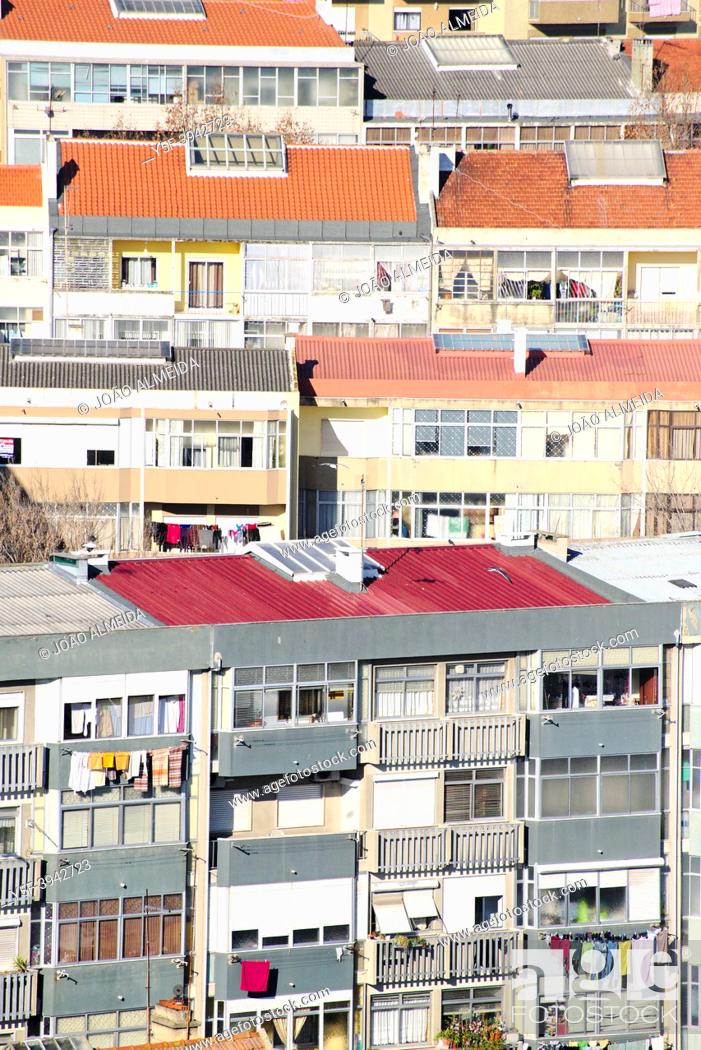 Stock Photo: Suburban residential building in Almada, Portugal.