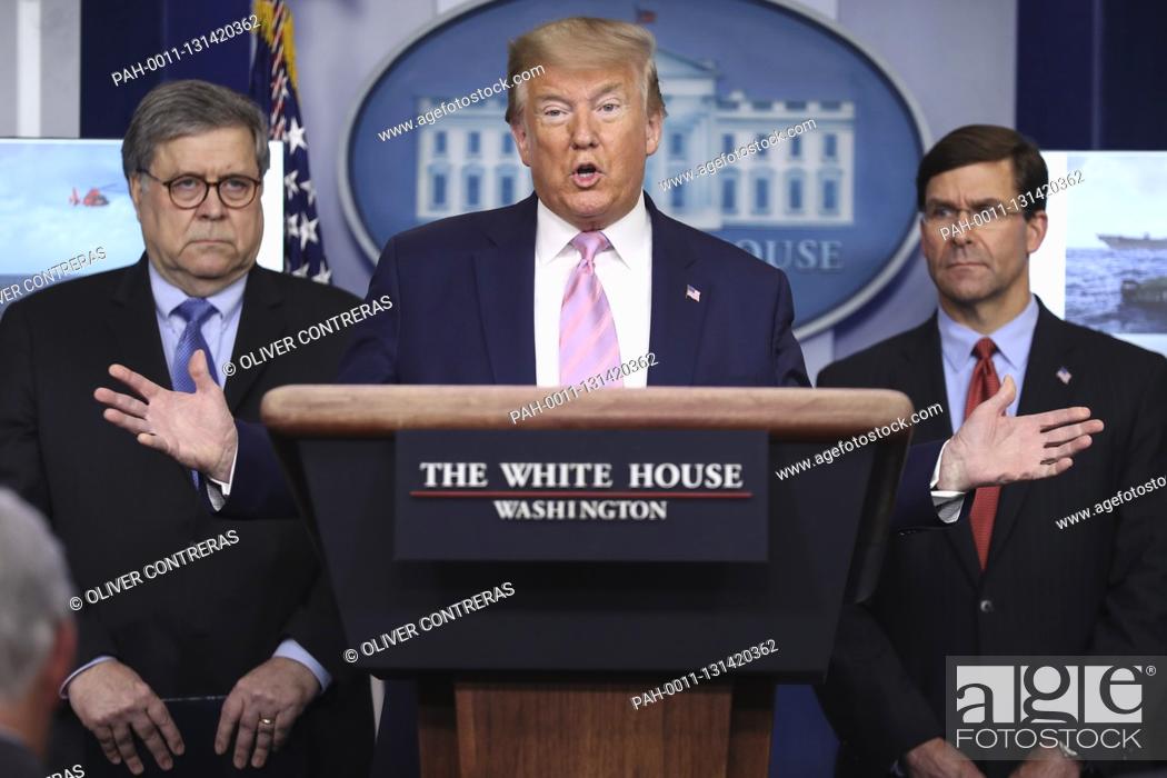 Stock Photo: United States President Donald J. Trump speaks during a press conference with members of the coronavirus task force in the Brady Press Briefing Room of the.