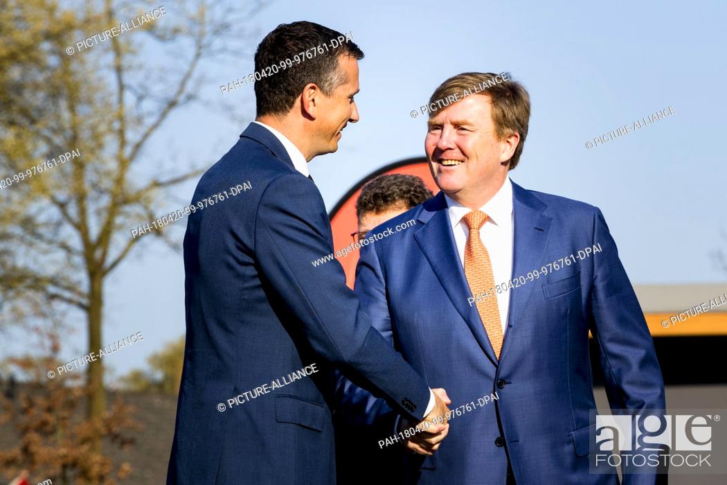 Stock Photo: King Willem-Alexander visits the fifth edition of the Koningsspelen (King's games) at the Brede School De Fliert in Twello, The Netherlands, 20 April 2018.