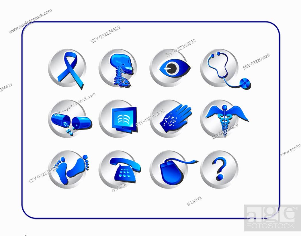 Photo de stock: Medical & Pharmacy Icon Set, Blue - Silver. Digital illustration from scratch.