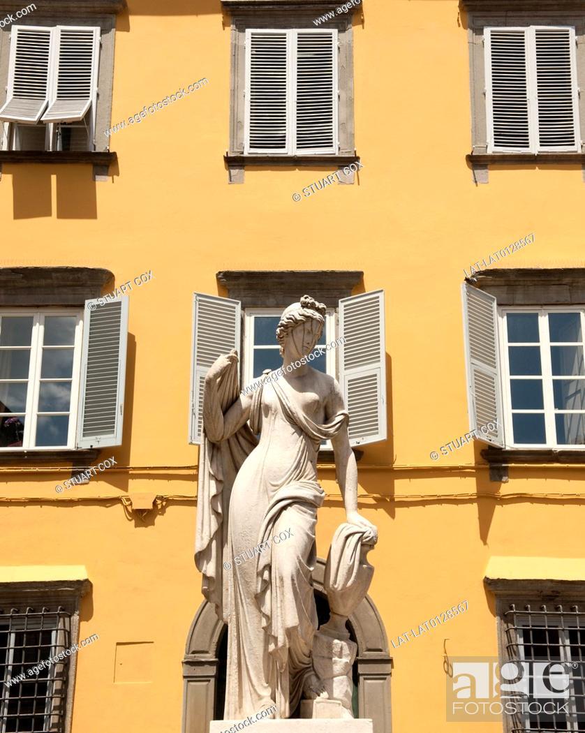 Stock Photo: The historic town of Lucca in Northern Tuscany is home to some fine examples of historic architecture with ornate and detailed reliefs and intricate.
