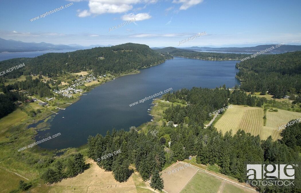 Stock Photo: St Mary Lake, Salt Spring Island, BC. Aerial photographs of the Southern Gulf Islands. British Columbia, Canada.