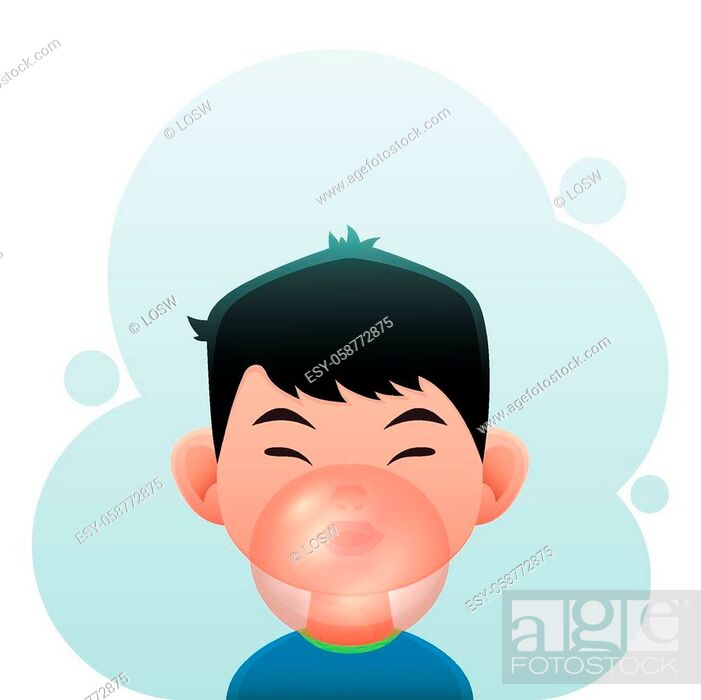A little boy with chewing gum bubble. Illustration in flat cartoon style,  Stock Vector, Vector And Low Budget Royalty Free Image. Pic. ESY-058772875  | agefotostock