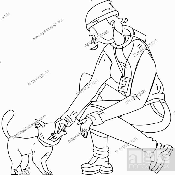 Woman Volunteer Feed Homeless Cat Black Line Pencil Drawing Vector, Stock  Vector, Vector And Low Budget Royalty Free Image. Pic. ESY-059228025 |  agefotostock