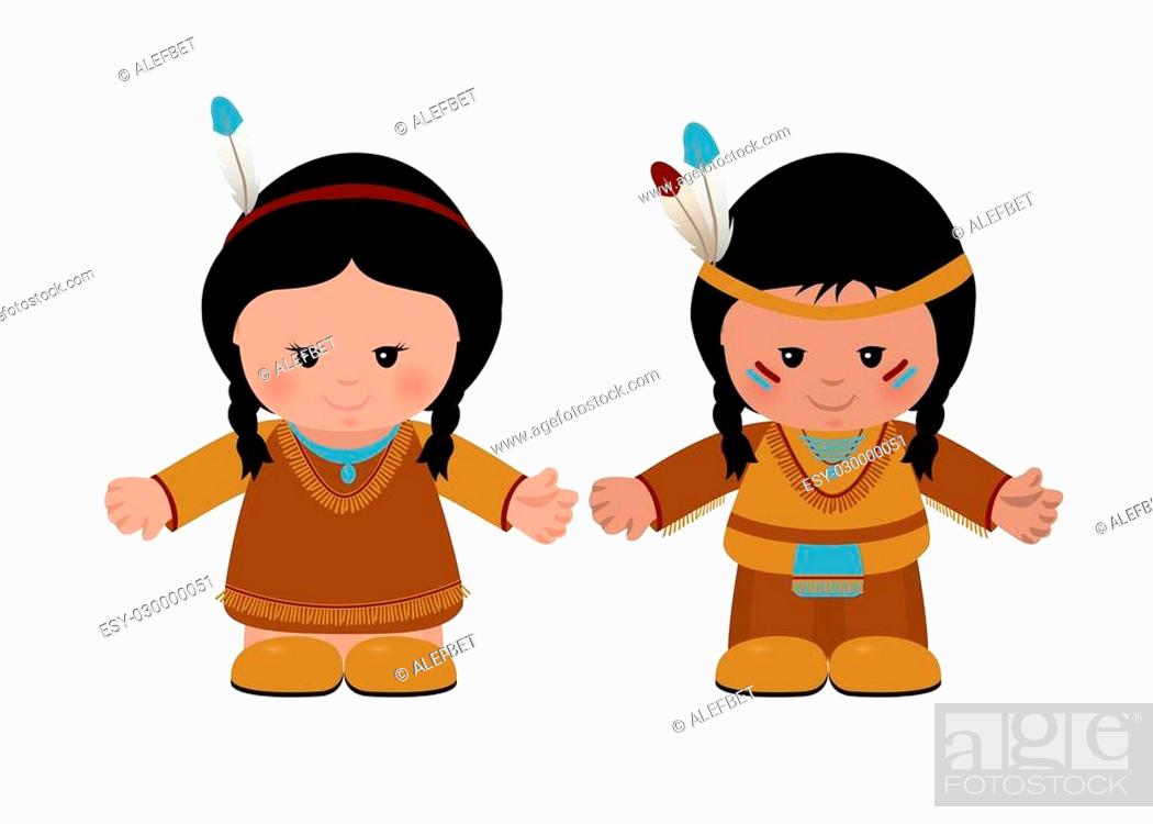 Cartoon characters of American Indians, man and woman in national dress,  Stock Vector, Vector And Low Budget Royalty Free Image. Pic. ESY-030000051  | agefotostock