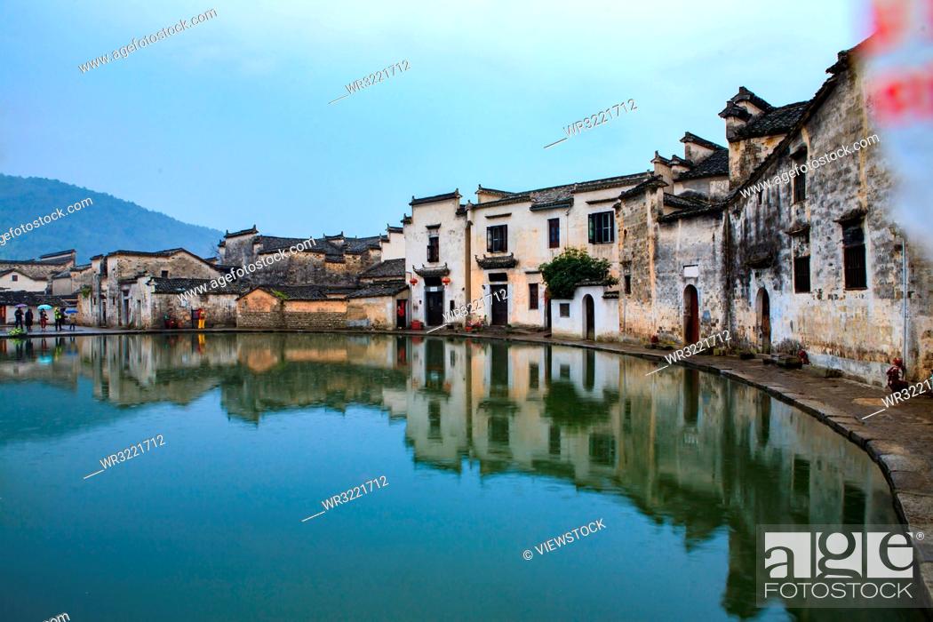 Stock Photo: Yixian county in anhui province XiDi hong cun local-style dwelling houses.