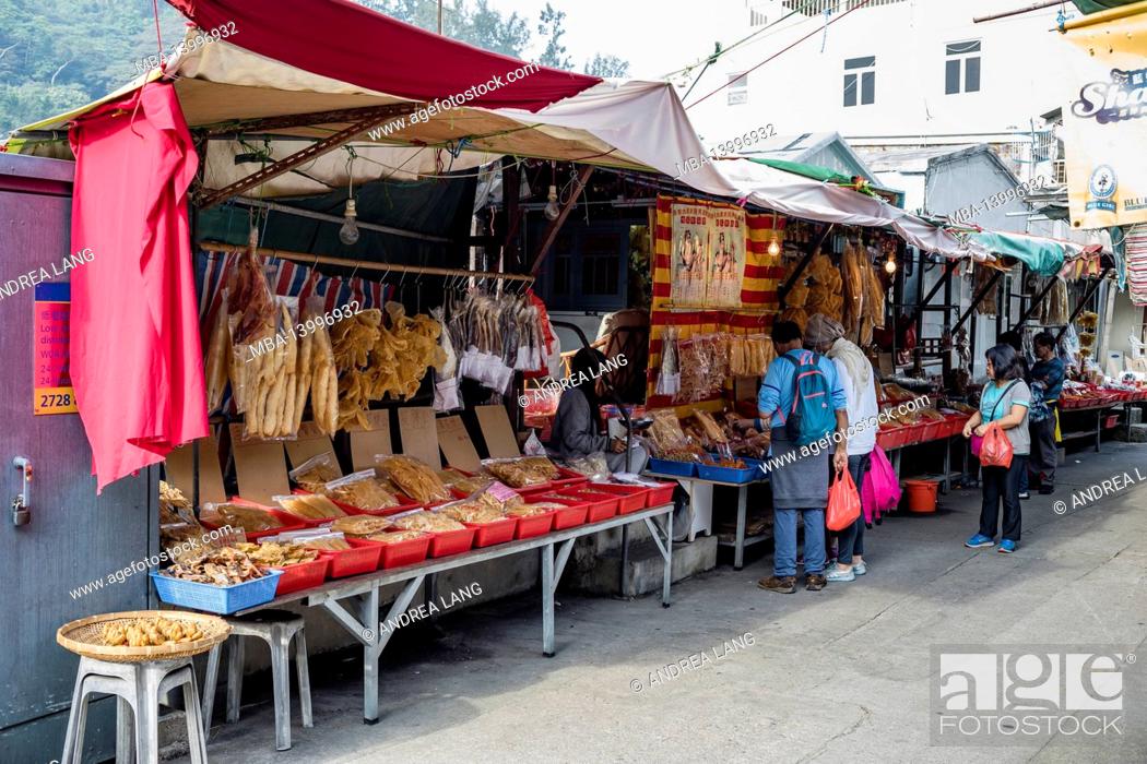 Stock Photo: dried seafood market stall, tai o traditional fishing village, lantau.