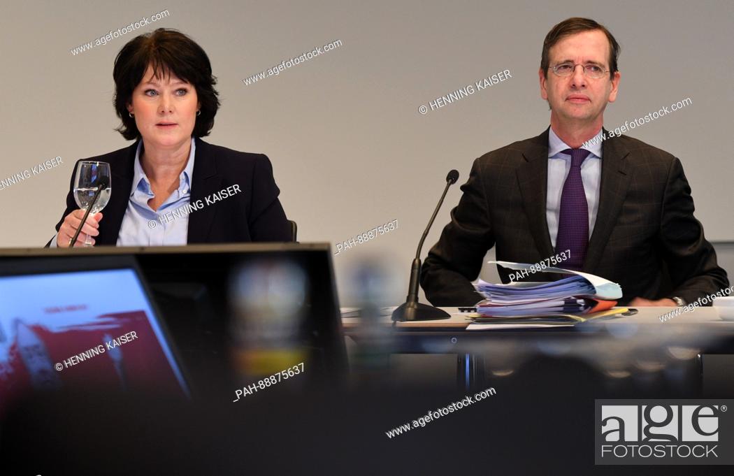 Stock Photo: RTL Group co-CEOs Anke Schaeferkordt (L) and Guillaume de Posch (R) attend the balance sheet press conference of RTL Group in Cologne, Germany, 09 March 2017.