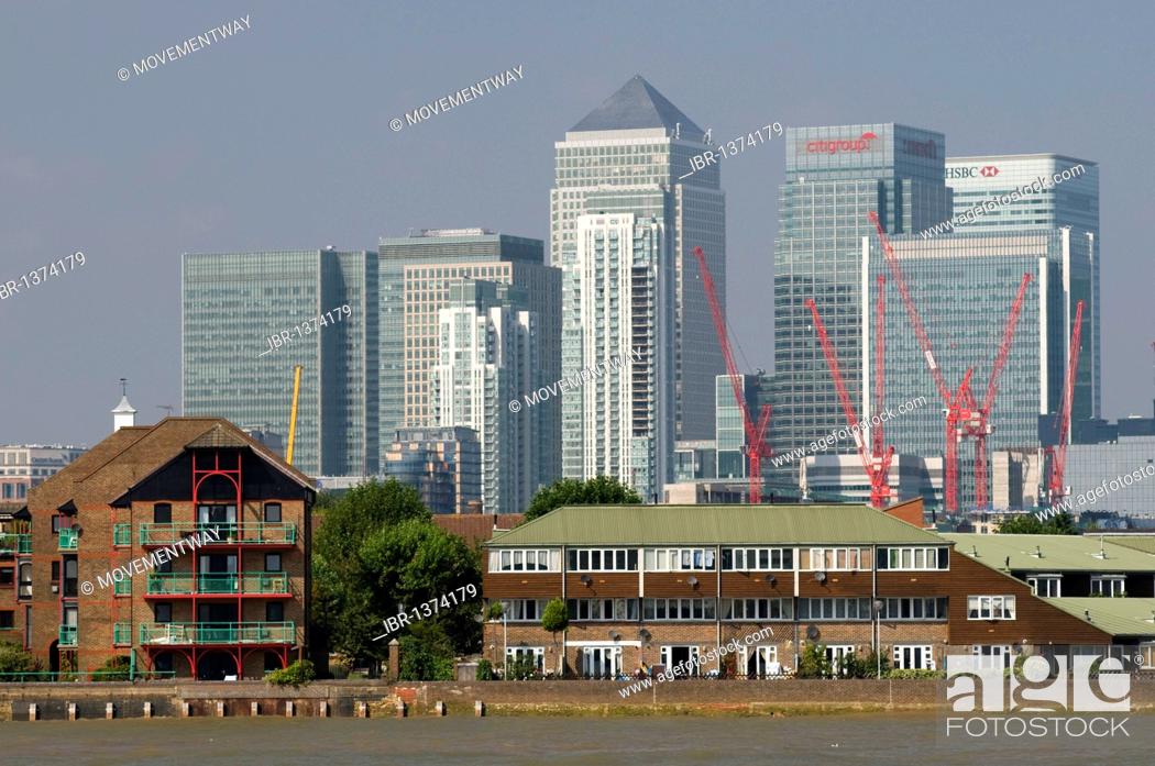 Stock Photo: View from Greenwich to the Docklands, London, England, United Kingdom, Europe.