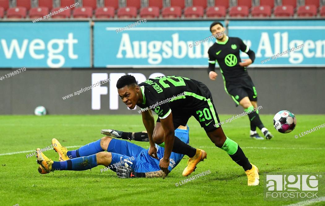 Stock Photo: 0: 2 goal, jubilation, was canceled after video evidence, due to offside, goalschuetze Ridle Baku (Wolfsburg) Soccer 1st Bundesliga season 2020/2021.