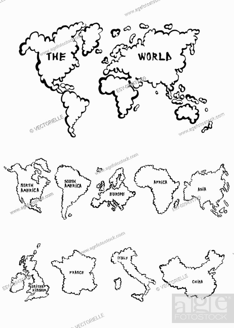 Cartoon maps collection that include a world map, a selection of continents  and countries, Stock Vector, Vector And Low Budget Royalty Free Image. Pic.  ESY-029431709 | agefotostock