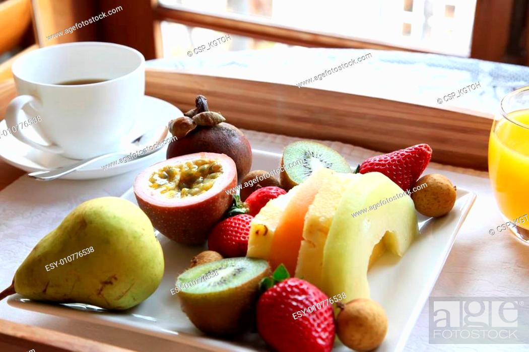 Stock Photo: Luxury fruit breakfast.