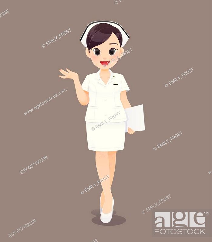 Cartoon woman doctor or nurse in white uniform on brown background, Smiling  female nursing staff, Stock Vector, Vector And Low Budget Royalty Free  Image. Pic. ESY-057192238 | agefotostock