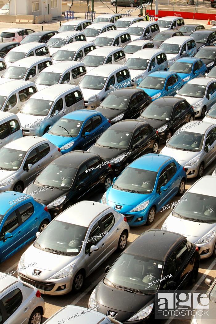 Stock Photo: Cars ready for shipment, port of Valencia, Spain.