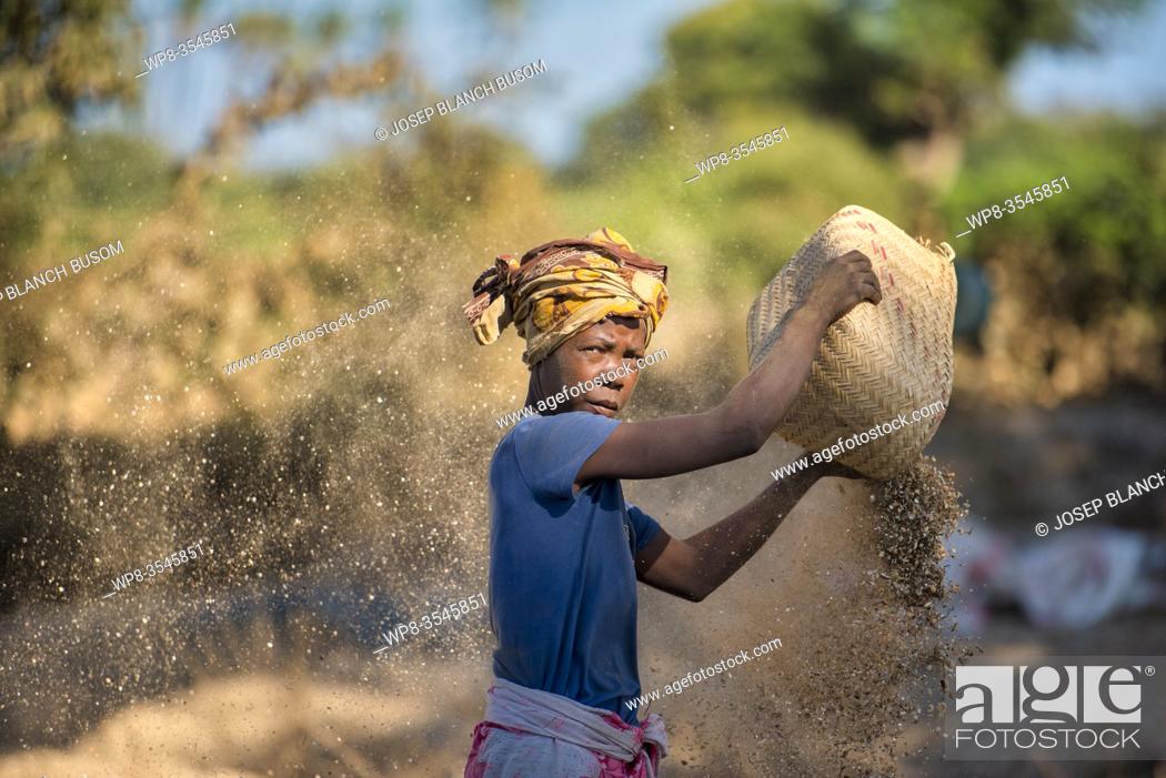 Imagen: Malagasy women of ethnic Sakalava working the peanut skin. Morondava, Madagascar.