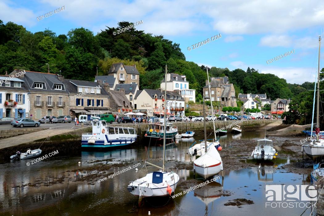 Stock Photo: House, River, Building, Boat, France, Harbor, Port, Riverbank, Brittany, Seaport, Boote, Hafenstadt, Bootshafen, Pont-Aven, Built Structure, Haus, Hafen, Ufer