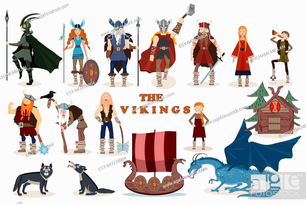 The Vikings. Viking cartoon characters. Valkyrie, berserker, warrior, old  man, god Odin, god Thor, Stock Vector, Vector And Low Budget Royalty Free  Image. Pic. ESY-047278804 | agefotostock