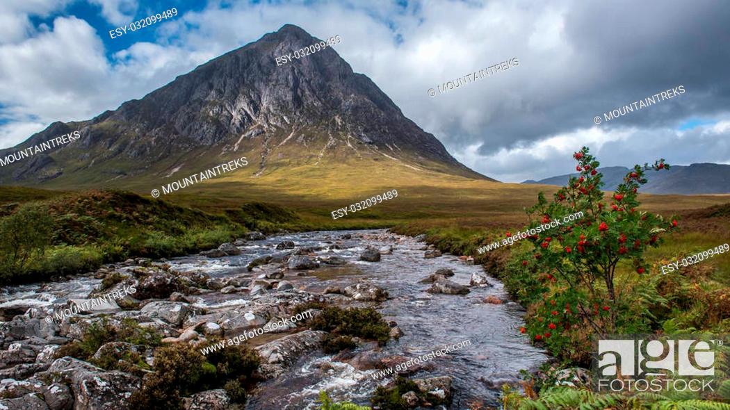 Stock Photo: Looking along the river coupall to Buchaille Etive Mor.