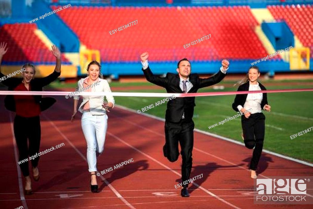 Stock Photo: business people running on racing track.