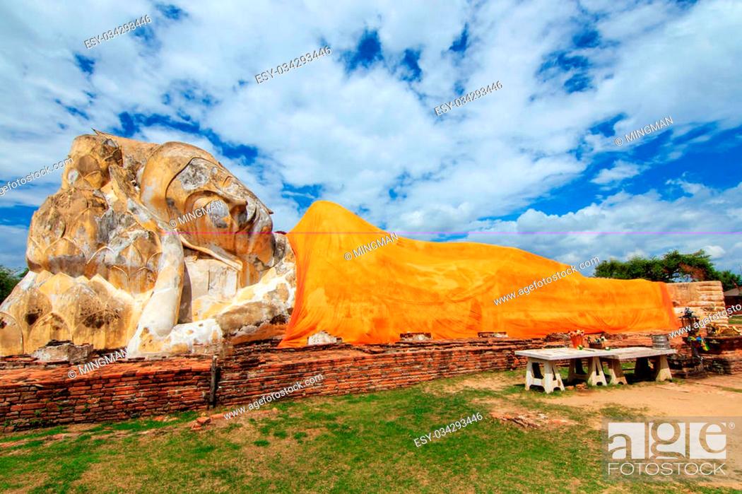 Stock Photo: Reclining Buddha at Wat Lokayasutharam temple, Ayutthaya, Thailand.