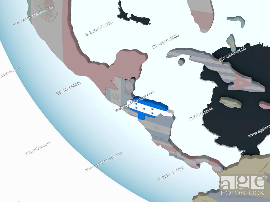 Stock Photo: Honduras on political globe with embedded flag. 3D illustration.
