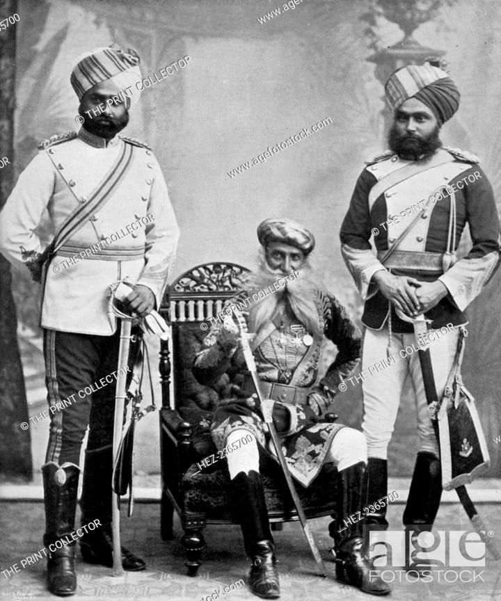 Stock Photo: Three of the chief officers of the household troops of the Nizam of Hyderabad, India, 1896. A print from The Navy and Army Illustrated, 10th July 1896.