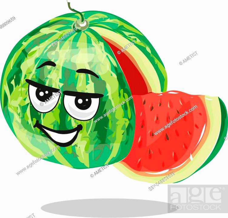 water melon with cute face. Illustration funny and healthy food cartoon,  Stock Vector, Vector And Low Budget Royalty Free Image. Pic. ESY-048809659  | agefotostock