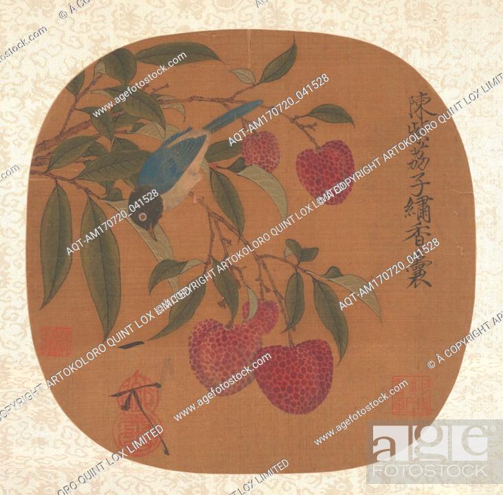 Stock Photo: Bunch of Purple Lychees, Song dynasty (960â€“1279), China, Fan mounted as an album leaf; ink and color on silk, 9 x 9 1/4 in. (22.9 x 23.