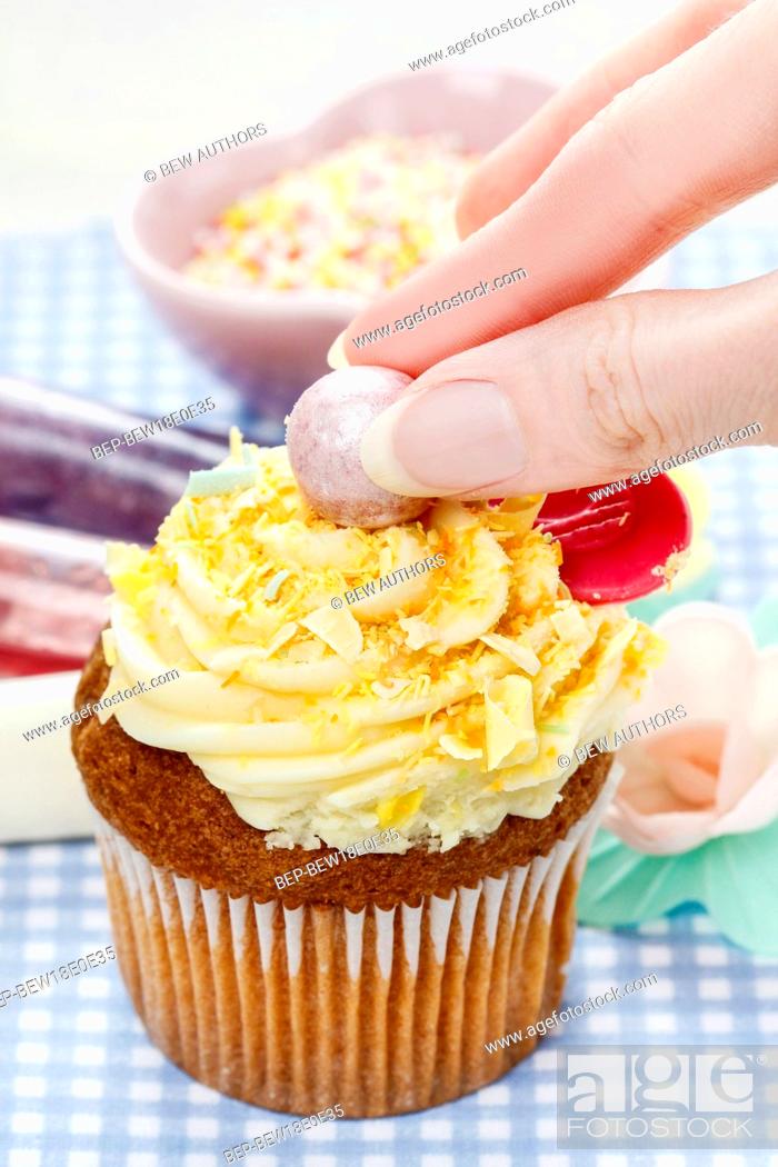 Stock Photo: Easter colorful cupcakes. Festive and party dessert.