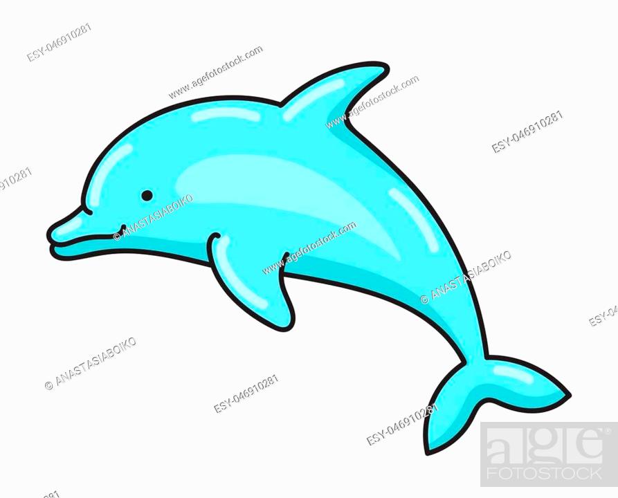 Cute dolphin. Cool cartoon character. Sticker, patch, badge and pin for kids,  children and babies, Stock Vector, Vector And Low Budget Royalty Free  Image. Pic. ESY-046910281 | agefotostock