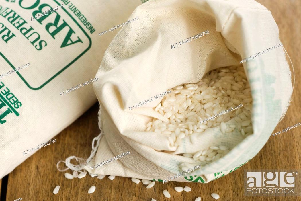 Stock Photo: Bags of Arborio rice.