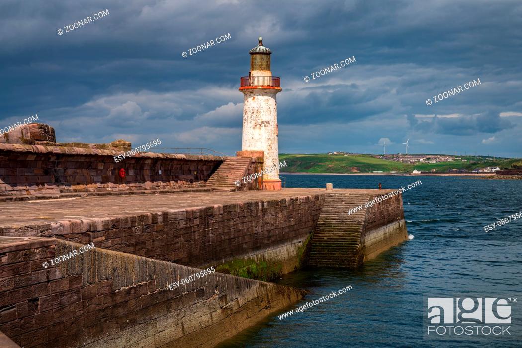Stock Photo: The West Pier Lighthouse in Whitehaven, Cumbria, England, UK.