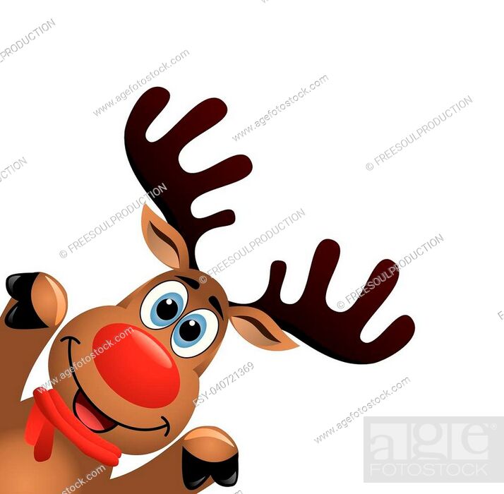 vector xmas drawing of funny red nosed reindeer. christmas card  illustration, Stock Vector, Vector And Low Budget Royalty Free Image. Pic.  ESY-040721369 | agefotostock