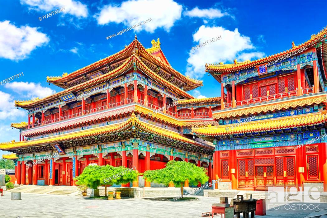 Stock Photo: Yonghegong Lama Temple.The Hall of Harmony and Peace.Lama Temple is one of the largest and most important Tibetan Buddhist monasteries in the world.