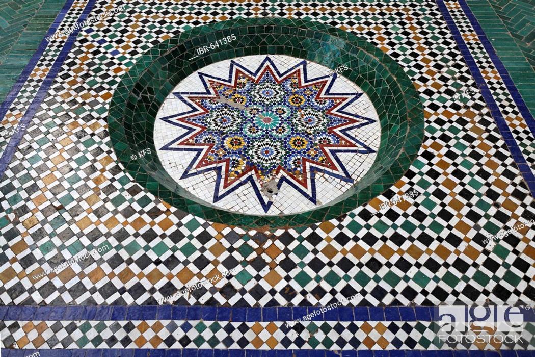 Bounce Bald rag Decorative floor tiles (Zellij), Dar Mnebhi Palace, Musée Privé de Marrakech,  Morocco, Africa, Stock Photo, Picture And Rights Managed Image. Pic.  IBR-641385 | agefotostock