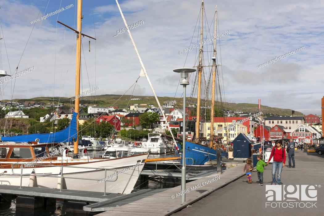 Stock Photo: The harbor in central Torshamn. Faroe Islands.