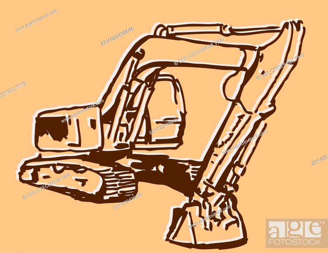 Excavator digger sketch construction works Vector Image