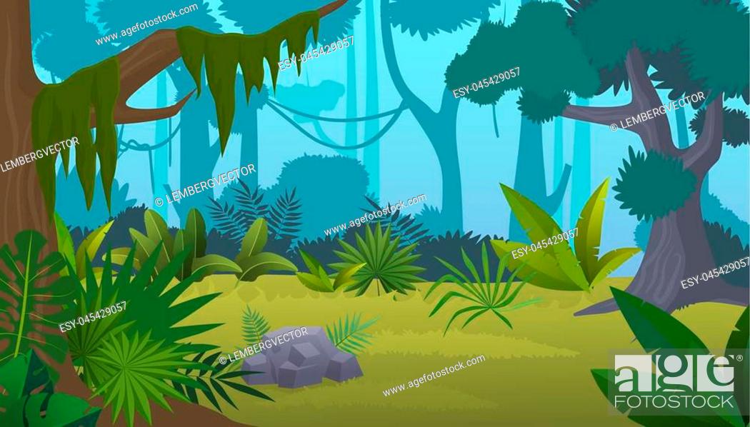 Vector cartoon empty tropical rainforest Jungle background, Stock Vector,  Vector And Low Budget Royalty Free Image. Pic. ESY-045429057 | agefotostock