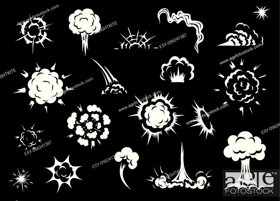 White cartoon vector bomb explosion set. Comic dynamite boom energy blast  and cloud of smoke, Stock Vector, Vector And Low Budget Royalty Free Image.  Pic. ESY-056241387 | agefotostock