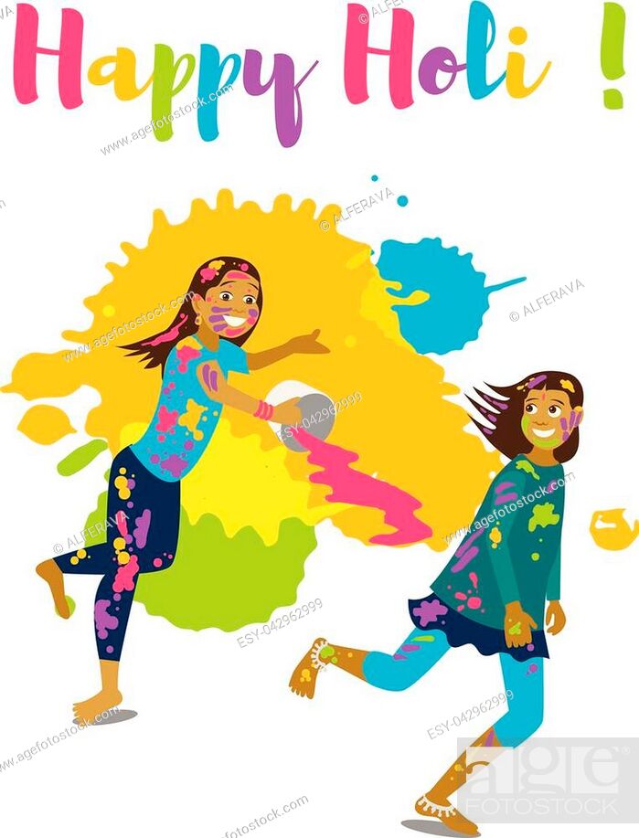 Children playing holi .Happy holi festival greeting card and vector design,  Stock Vector, Vector And Low Budget Royalty Free Image. Pic. ESY-042962999  | agefotostock