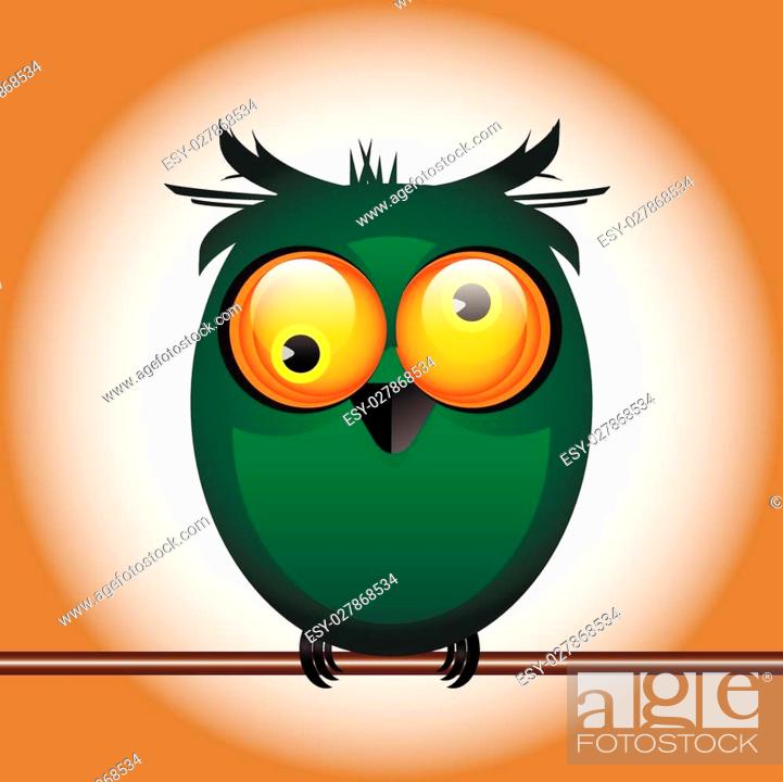 funny cute bird owl big eyes looks sitting on a branch, Stock Vector,  Vector And Low Budget Royalty Free Image. Pic. ESY-027868534 | agefotostock